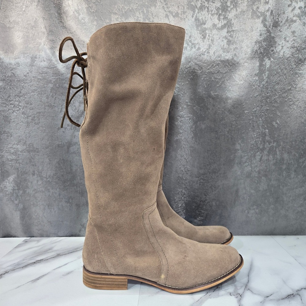 Dingo Alameda Boots Womens 10M Taupe Suede Tall Lace Back Side Zip Western Boho
